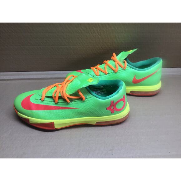 Nike KD 6 GS 'Candy' Flash Lime Atomic Red 599477−300 Basketball Shoes 7Y - Picture 4 of 8